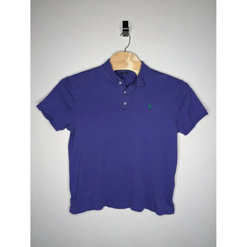 Polo Ralph Lauren Mens XL Custom Slim Fit Purple‎ Shirt Green Logo Short Sleeve